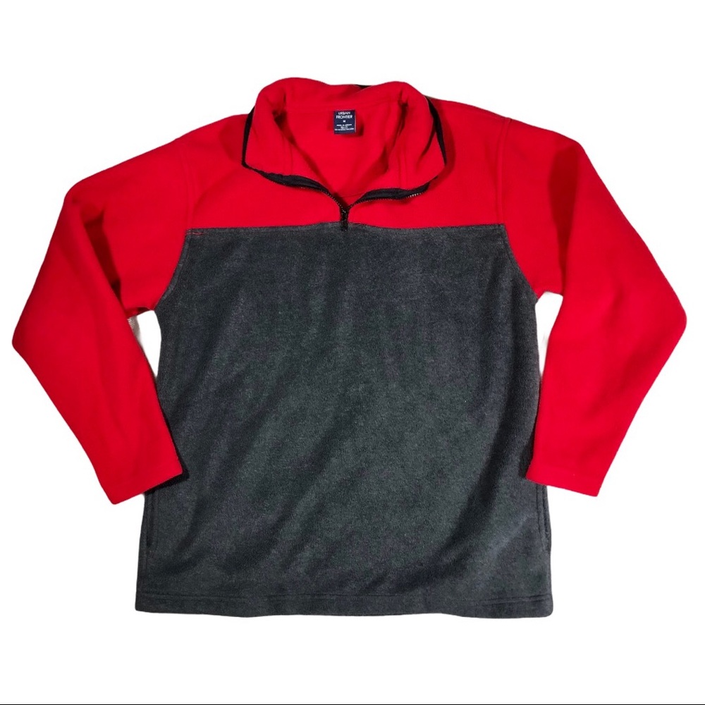 Quarter Zip Fleece Pullover Jacket Red Gray Warm
